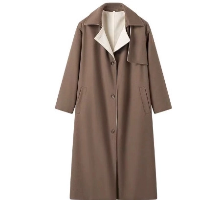 Cappotto Lungo Donna Misto Lana Risvolto A Contrasto Monopetto Tinta Unita Caldo Casual Alla Moda
