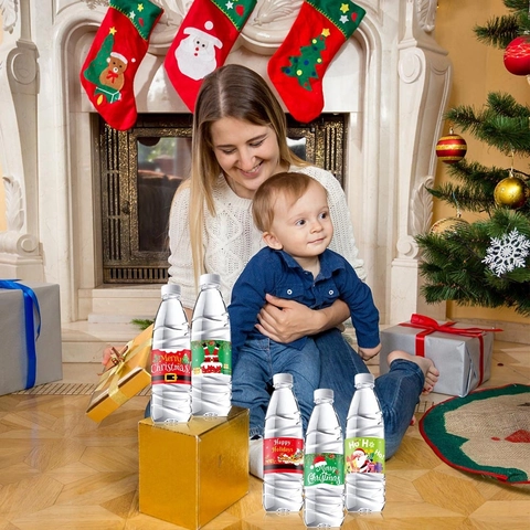 Christmas Water Bottle Labels Festive Bottle Stickers For Party Drinks Decoration Santa Snowman Patterns