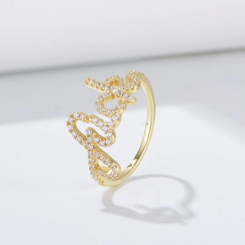 Cursive Letter Ring 925 Sterling Silver With Micro Pave Cubic Zirconia Chic Elegant Initial Jewelry For Women