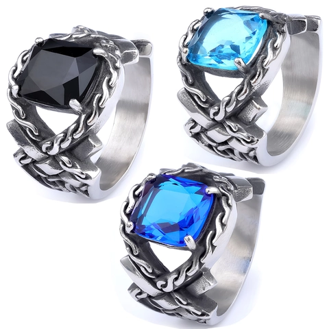 Anillo Vikingo Hombre Acero Inoxidable Piedra Cuadrada Vintage Mitología Nórdica Gótico Punk Joyería Tallada
