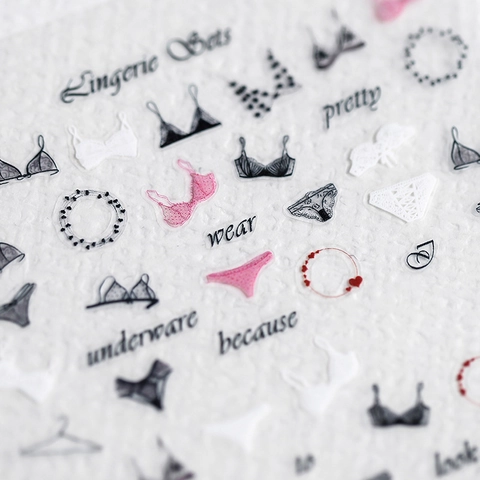Lingerie Thema Stereoskopisch Geprägte Nagelaufkleber Ultradünne Selbstklebende Decals BH Höschen Designs DIY Maniküre