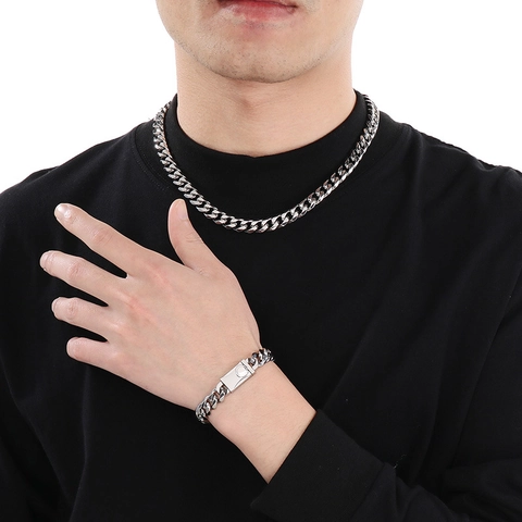 Collana E Bracciale A Catena Cubana In Acciaio Inossidabile Gioielli Hip Hop Lucidati Per Uomo Donna Moda Versatile
