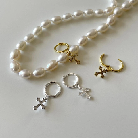 Orecchini A Cerchio Con Croce In Argento Sterling 925 Con Zircone Orecchini Pendenti Minimalisti Donna Gioielli