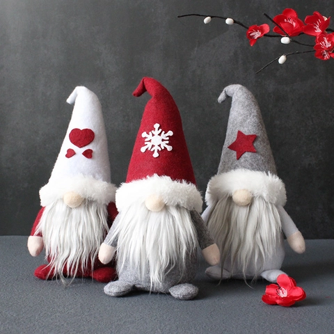 Gnome De Noël En Peluche Poupée Sans Visage Ornement Chapeau Pointu Motifs Cœur Flocon Étoile Décor De Table