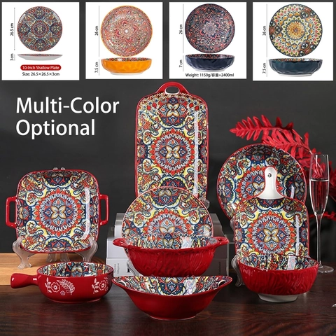 Vajilla De Cerámica Bohemia Patrón De Mandala Platos Y Tazones Aptos Para Microondas Estilo Retro Exótico Cocina Hogar