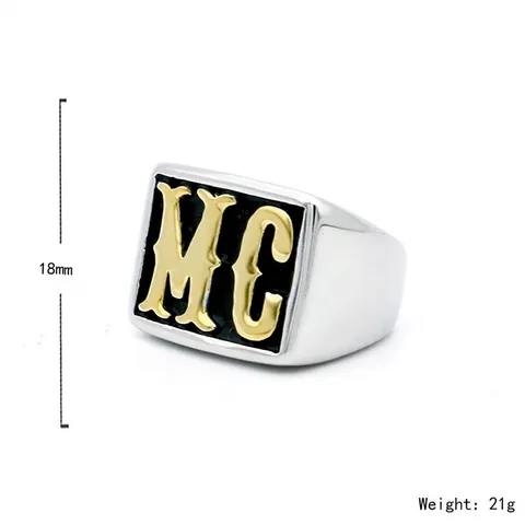Men Signet Ring Titanium Stainless Steel Square Face Engraved Letters MC HD Vintage Punk Rock Hip Hop Biker Jewelry