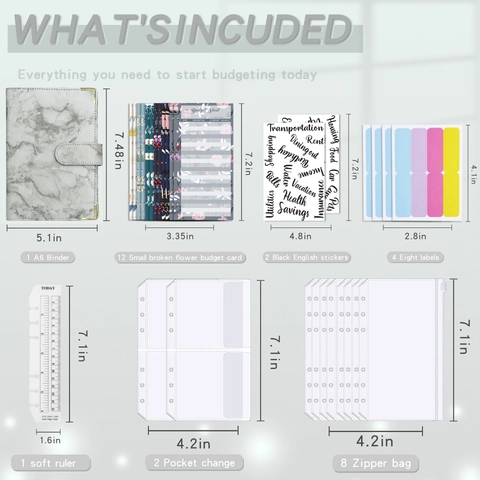 Budget Binder Marble PU Leather Cash Envelopes Money Organizer Financial Planner Notebook Zipper Pockets Budget Sheets