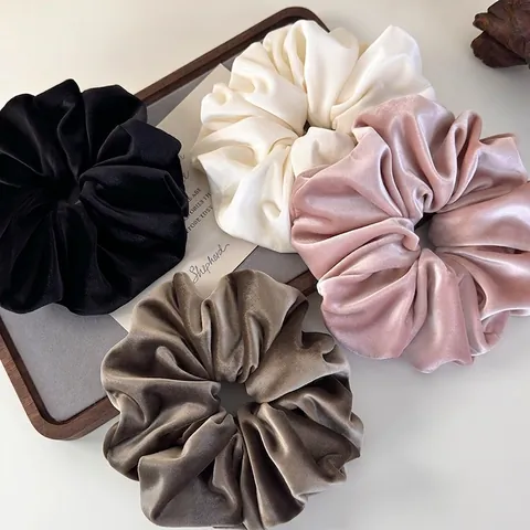 Velvet And Satin Scrunchies Oversized Elastic Pleated Hair Ties Korean Style Minimalist Hair Accessories For Women