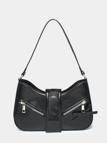 Women PU Leather Baguette Bag Retro Bow Decor Zipper Detail Underarm Shoulder Purse Y2K Style Fashion Commuter