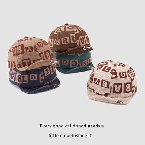 Baby Corduroy Peak Cap Buchstaben Druck Weiche Krempe Verstellbare Baseballmütze Für Kleinkinder Kleinkind Retro Streetwear