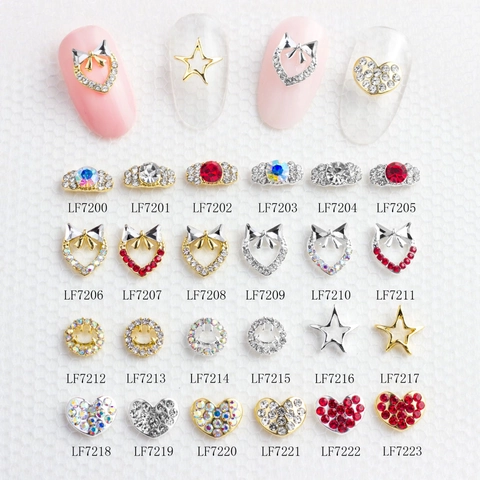 Bijoux Ongles 3D Alliage Zinc Cœur Nœud Étoile Sourire Strass Décoration Manucure DIY Étincelant
