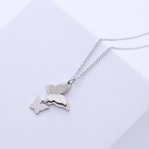 Double Butterfly Pendant Necklace 316L Stainless Steel Frosted Polished Finish Minimalist Jewelry Gift For Women