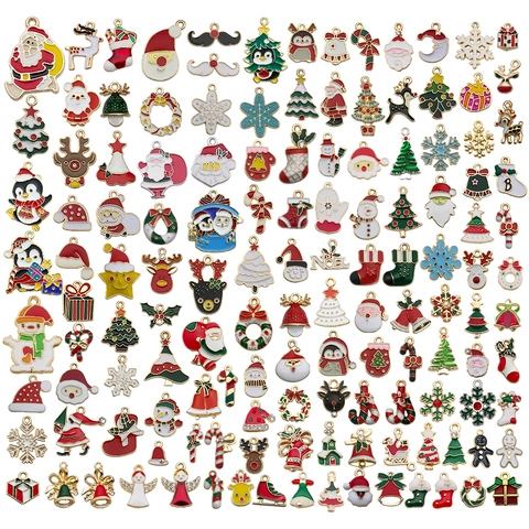 Christmas Charms Pendants Alloy Enamel Santa Reindeer Snowflakes For DIY Jewelry Making Necklaces Bracelets Holiday Decor