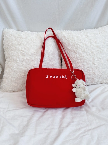 Damen Große Kapazität Tragetasche Polyester Canvas Schultertasche Mit Buchstabenstickerei Und Süßem Schaf Anhänger