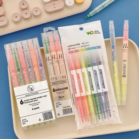 Surligneur À Double Extrémité Marqueur Fluorescent Plastique Coloré Outil Écriture Dessin Fournitures Bureau École Cadeau Étudiant