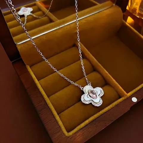 Collana Con Ciondolo Quadrifoglio Rame Lega Con Madreperla Zircone Forma Fiore Per Donna Gioielli Eleganti