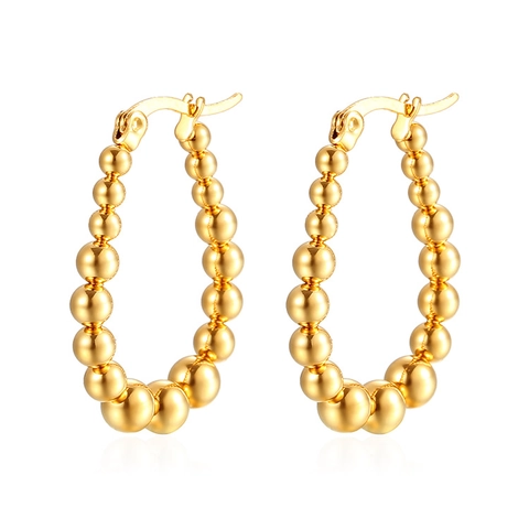 Stainless Steel Hoop Earrings Gold Plated Geometric Beaded Bubble Textured C Shape Chic Minimalist Fashion For Women