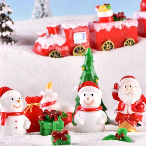 Figuras Mini Navidad Resina Papá Noel Muñeco De Nieve Reno Trineo Tren Micro Paisaje Decoración De Escritorio Bricolaje