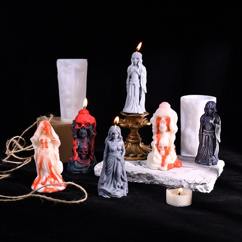Gothic Ghost Bride Silicone Mold For DIY Scented Candle Gypsum Ornament Halloween Horror Skeleton Sculpture Crafting Tool