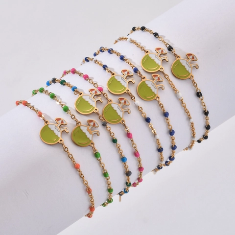 Bracciale in Acciaio Inossidabile Con Ciondolo Bevanda al Cocco Perline di Smalto Spiaggia Vacanza Catena Oro Donna Gioielli