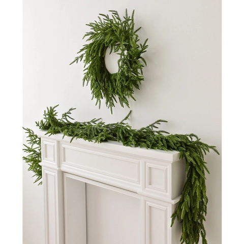Artificial Cedar Pine Needle Garland Wreath Christmas Decoration Home Mantle Stairs Table Hanging Greenery Foliage
