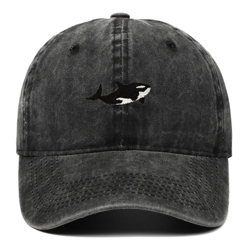 Orca Embroidery Baseball Cap Washed Cotton Vintage Distressed Adjustable Sun Protection Casual Outdoor Hat