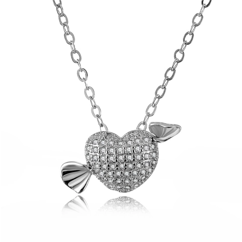 Herz Anhänger Halskette Mit Flügeln Funkelnde Zirkonia Eingelegt Silberfarbene Legierung Schlüsselbeinkette Mode Schmuck Für Damen