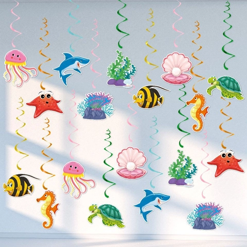 Decorazioni Sospese A Spirale Tema Mondo Marino Animali Marini Cartone Animato Carta PVC Pendenti Per Compleanno