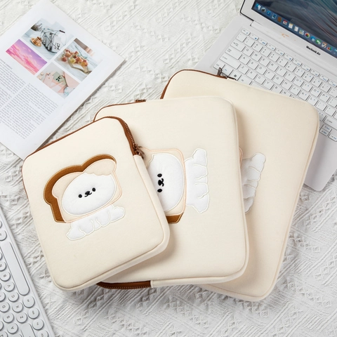Custodia Per Laptop Con Ricamo Cane Pane Simpatica Custodia Protettiva Per Tablet Borsa Portaoggetti Morbida Stile Coreano