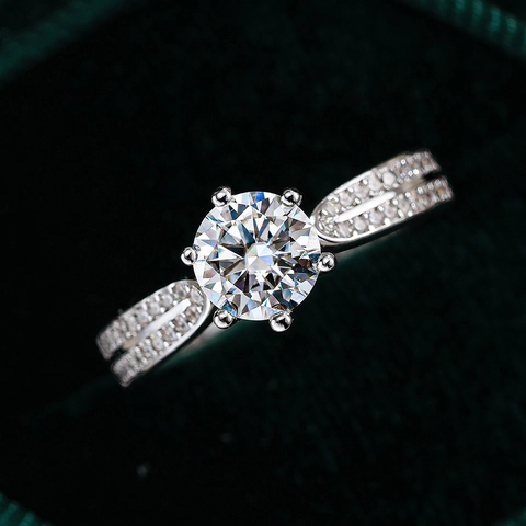 Anillo Clásico De Moissanita De Corte Brillante Redondo Plata Esterlina 925 Joyería De Compromiso Brillante Para Mujer