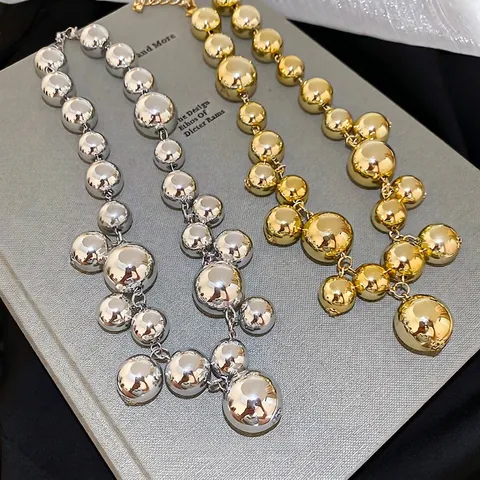 Collana Con Grandi Perle Tonde Finitura A Specchio Metallica Catena Geometrica Da Clavicola Gioielli Minimalisti Alla Moda Per Donna