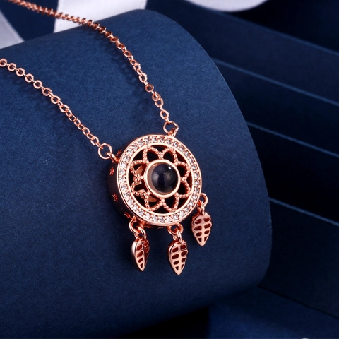 Collana a Proiezione in Rame Acchiappasogni con Zirconia 100 Lingue Ti Amo Ciondolo Collana Gioielli Moda Regalo Donna