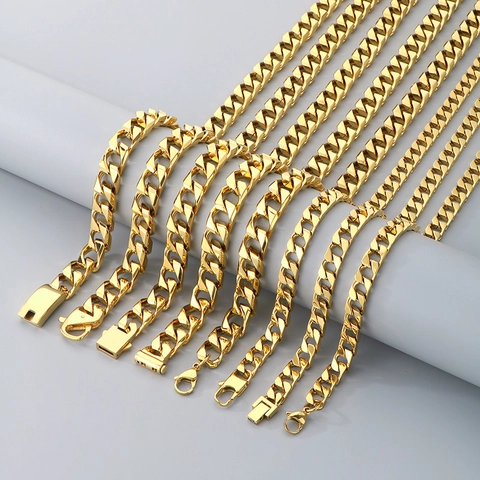 Collar De Cadena De Eslabones Cubanos Acero Inoxidable Plano Streetwear Estilo Punk Joyería Para Hombres Metal Pulido