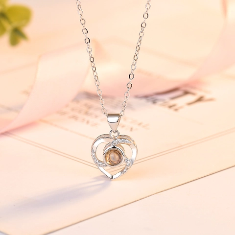 Collier Cœur Projection 100 Langues Je T'aime Pour Femme Cuivre Zirconia Minimaliste Collier Pendentif Cœur Bijoux Cadeau