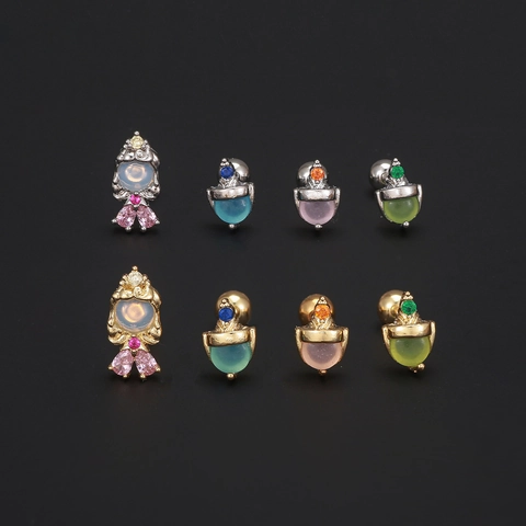 Helix Piercing Stud Earrings Copper Zircon Cartoon Acorn Design With Stainless Steel Earring Post Jewelry For Women