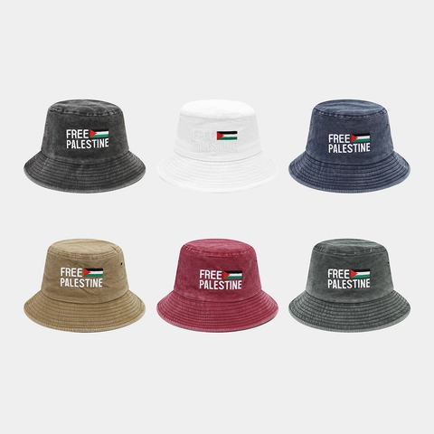 Chapeau Bob Brodé Free Palestine Coton Lavé Style Vintage Usé Protection Solaire Chapeau De Pêcheur Décontracté Unisexe