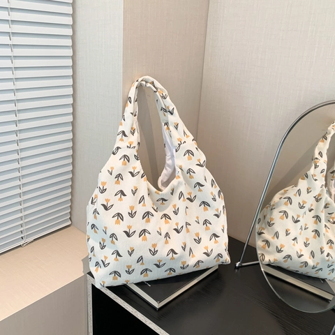 Borsa Tote in Tela Casual da Donna con Stampa Fragola Tulipano Fiori Arcobaleno Grande Capacità Borsa a Spalla Versatile Shopping