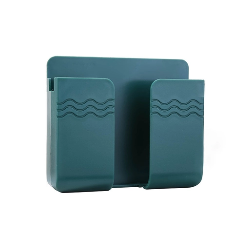 Wall Mounted Storage Box Phone Holder Remote Control Organizer Punch Free Plastic Wave Design Charging Cable Hole