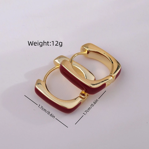 Vintage Viereckige Creolen Vergoldetes Kupfer Emaille Geometrische Rechteckige Ohrmanschette Elegante Modeschmuck Damen