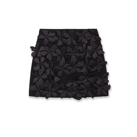 3D Stereoskopischer Blumen Strick Minirock Polyester Satin Floral Dekor Streetwear Sexy Schwarz Party Rock Für Damen