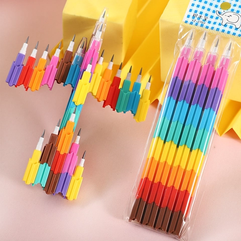 Lápices Apilables Arcoíris Bloque De Construcción Desmontable Sin Afilar Multipunto Mina HB Escritura Dibujo Material Escolar Niños