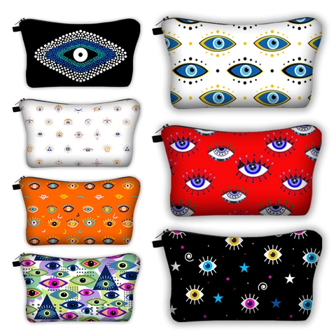 Kulturbeutel Mit Evil Eye Print Polyester Reißverschluss Kosmetiktasche Tragbare Reise Organizer Für Damen