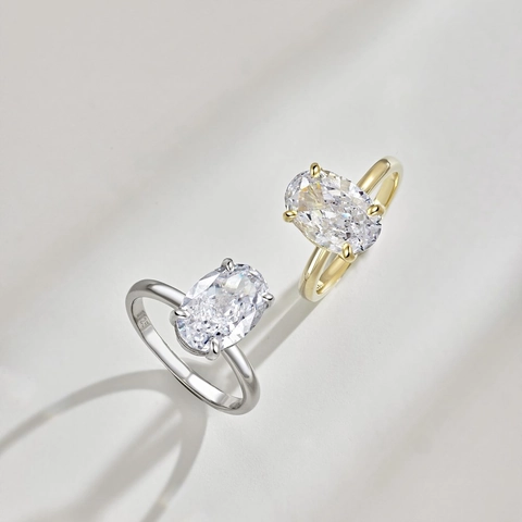 Anello In Argento Sterling 925 Zircone Taglio Ovale Gioielli Da Matrimonio Fidanzamento Per Donne Elegante Lusso