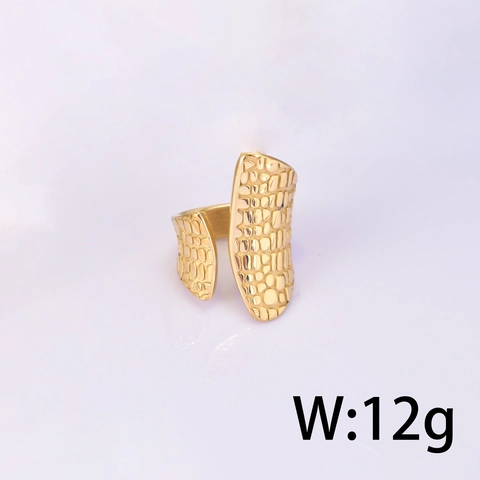 Women's Chic 18K Gold Plated Titanium Steel Open Ring Adjustable Crocodile Pattern Texture Minimalist Fashion Jewelry
