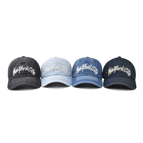Vintage Washed Denim Baseball Cap For Men Women Adjustable New York City Letter Embroidery Distressed Snapback Hat