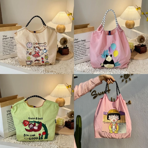 Unisex Medium Nylon Animal Cartoon Χαριτωμένα Κεντήματα Τετράγωνα Ανοιχτές Τσάντες Αγορών