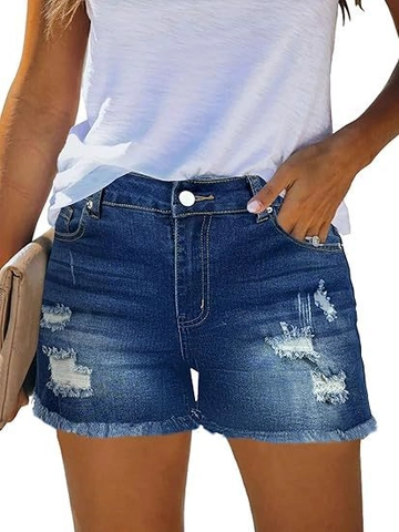 Dames Denim Shorts Hoge Taille Distressed Gescheurd Gewassen Gerafelde Raw Hem Zomer Casual Hot Pants