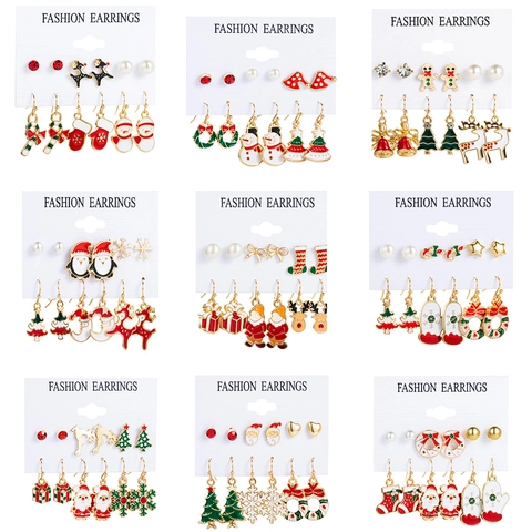 Boucles D'oreilles De Noël Alliage Émail Père Noël Renne Arbre Flocon De Neige Bijoux De Fête Pour Femmes