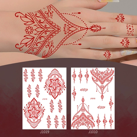 Pegatinas De Tatuaje De Henna Roja Encaje Mandala Paisley Patrón Transferencia De Agua Arte Corporal Temporal