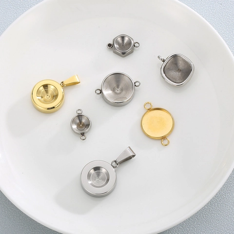 Stainless Steel Pendant Base Tray DIY Geometric Bezel Trays For Birthstone Setting Jewelry Making Findings